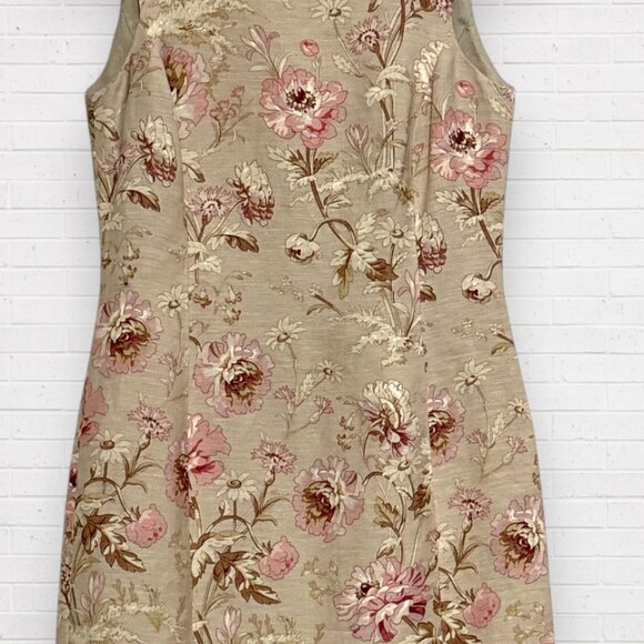 ANN TAYLOR Vintage Y2K Linen Blend Pink Floral Lined Sleeveless Sheath Dress 4 - Picture 2 of 7